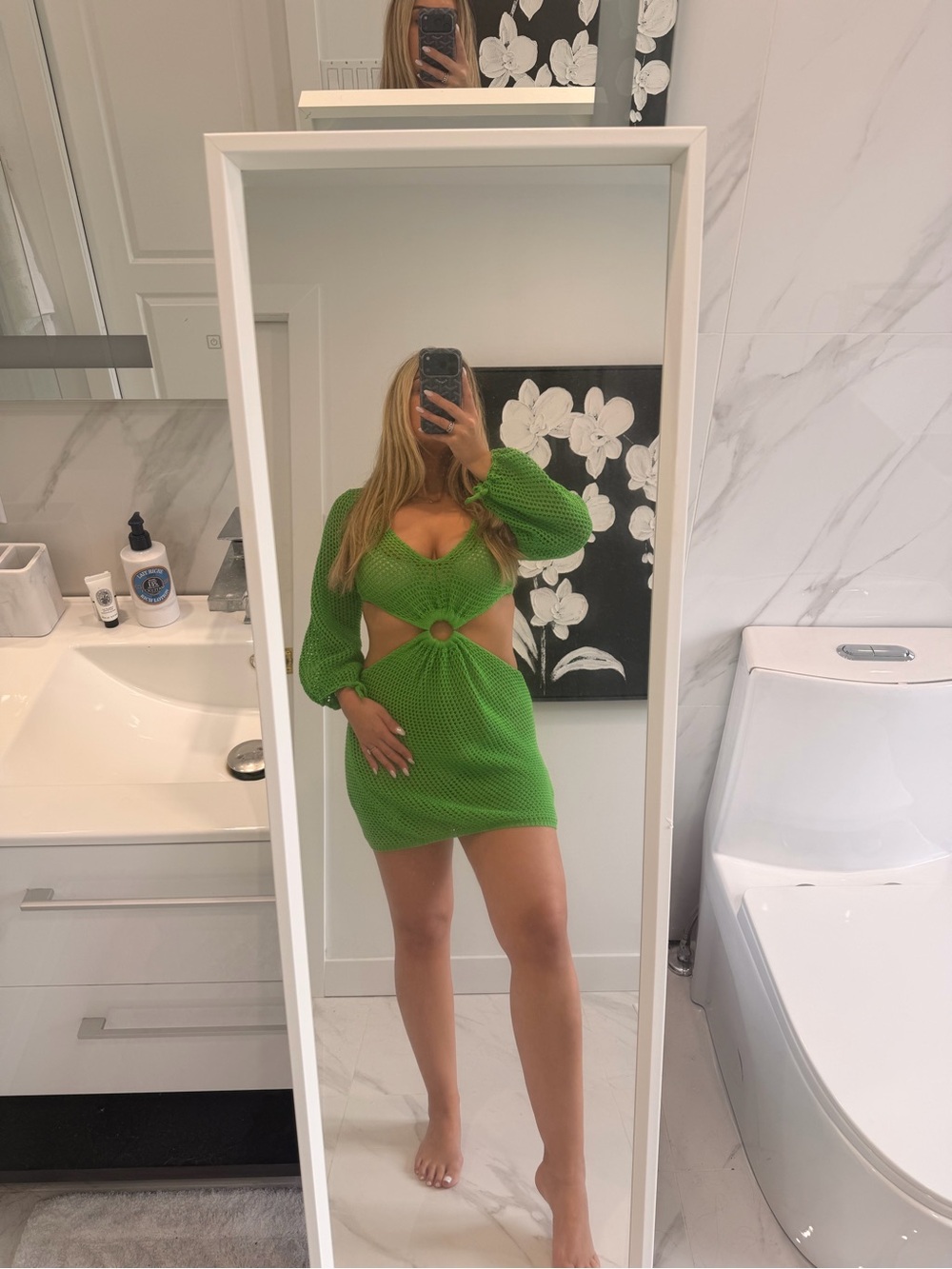 SHEIN Bright Green Cutout Knit Mini Dress with Ring